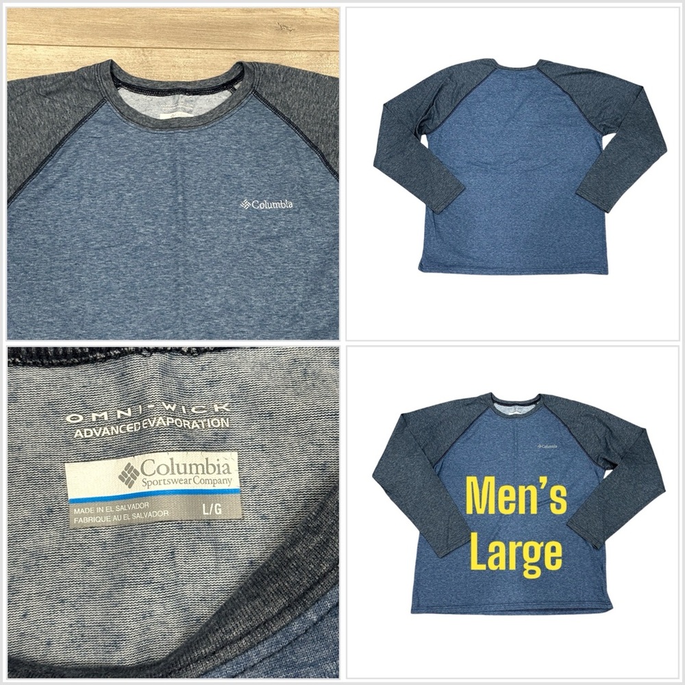 Men’s Columbia Large Crewneck Shirt T-Shirt Navy Blue Long Sleeve Omni-Wick NWT